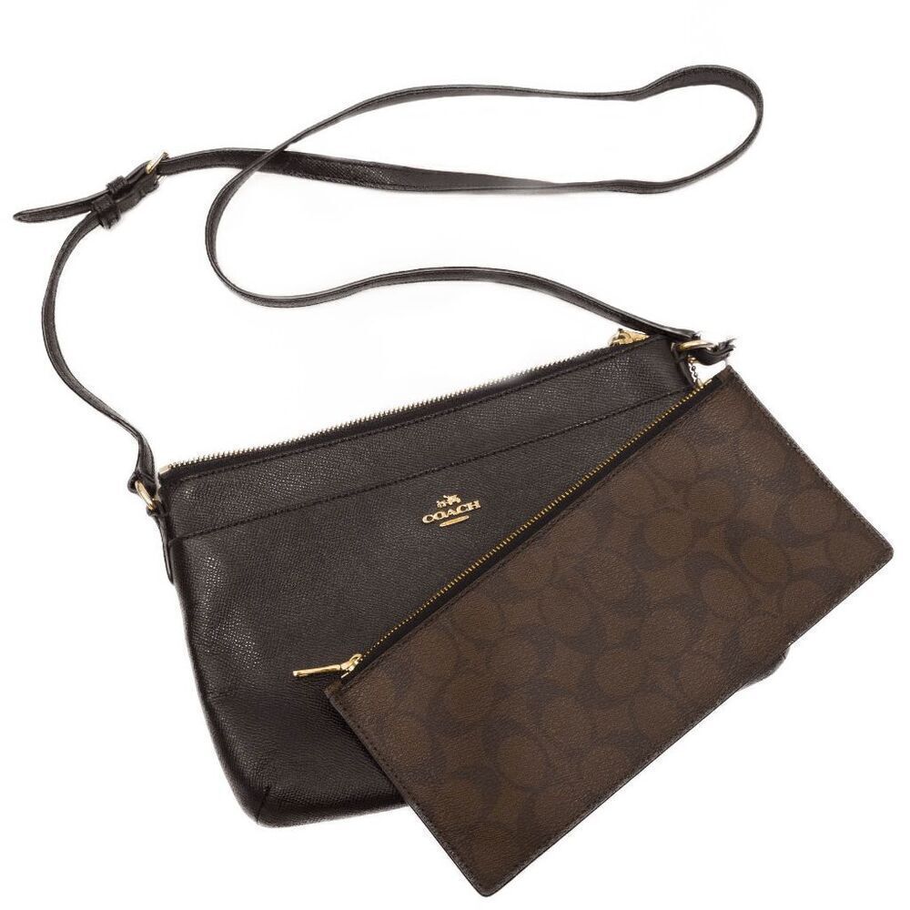 Black Pebbled Leather Coach Crossbody Purse BROKEN STRAP - Picture 4 of 6